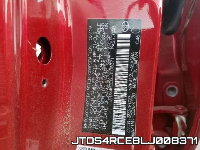 JTDS4RCE8LJ008371 фото 2