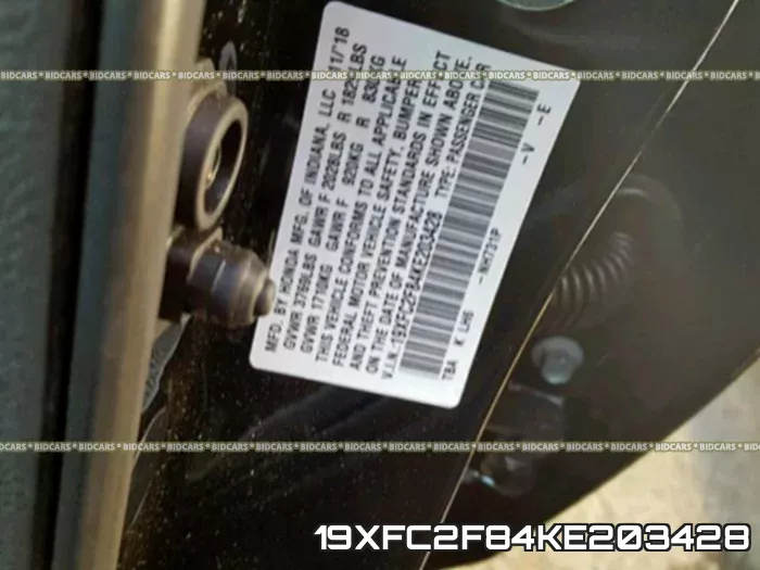 19XFC2F84KE203428 фото 2
