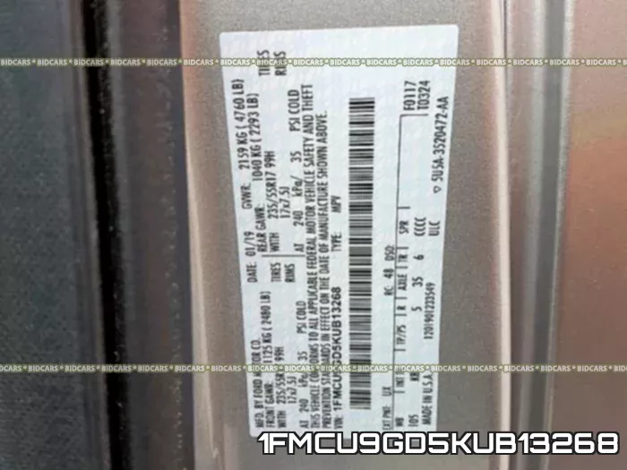 1FMCU9GD5KUB13268 фото 2