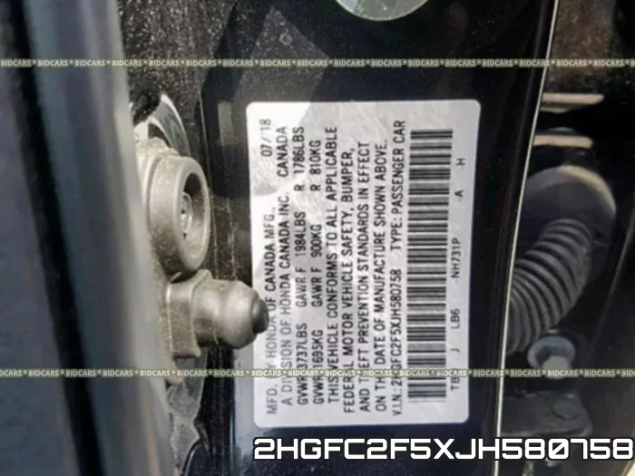 2HGFC2F5XJH580758 фото 2