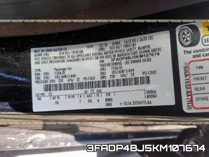 3FADP4BJ5KM107674 фото 2