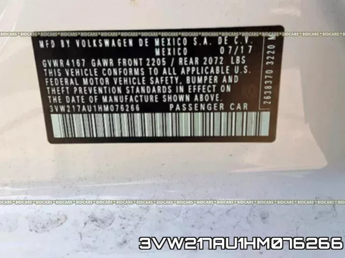 3VW217AU1HM076266 фото 2
