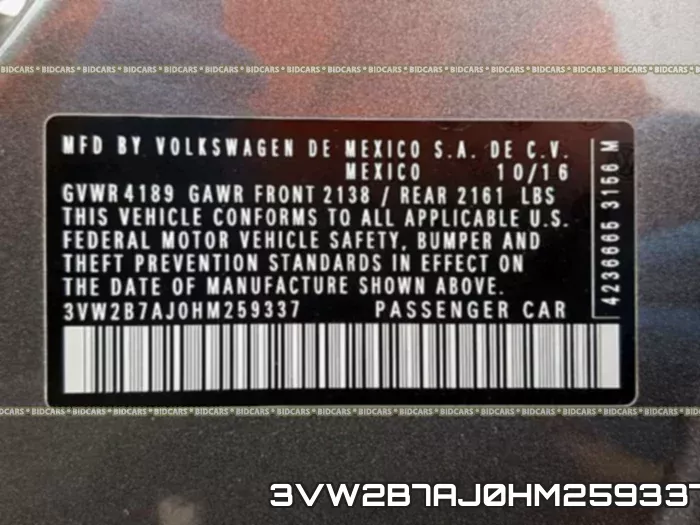 3VW2B7AJ0HM259337 фото 2