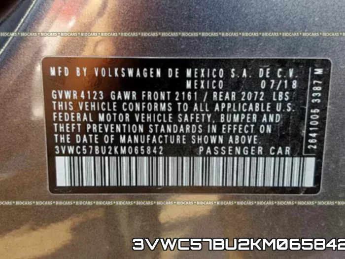 3VWC57BU2KM065842 фото 2