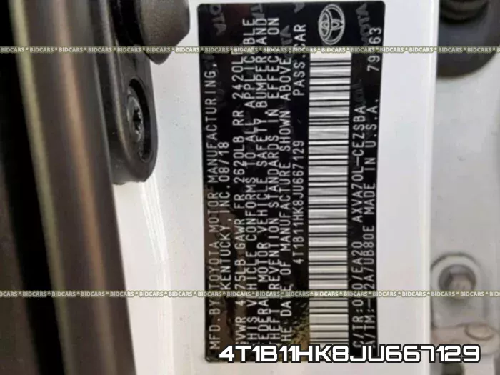 4T1B11HK8JU667129 фото 2