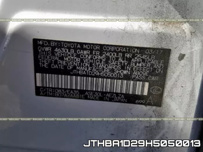 JTHBA1D29H5050013 фото 2
