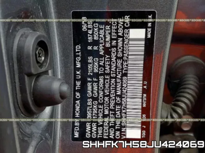 SHHFK7H58JU424069 фото 2