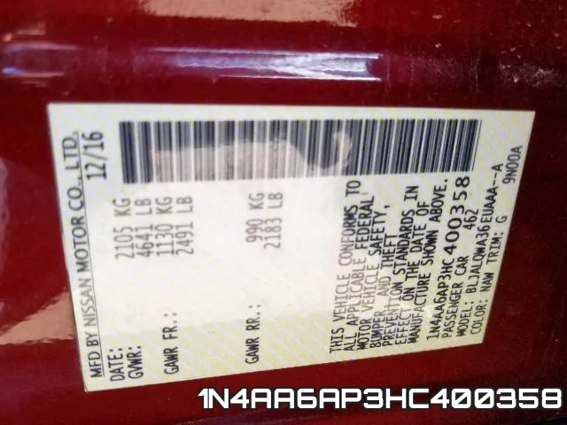 1N4AA6AP3HC400358 фото 2