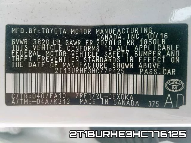 2T1BURHE3HC776125 фото 2