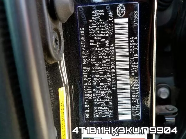 4T1B11HK3KU179904 фото 2