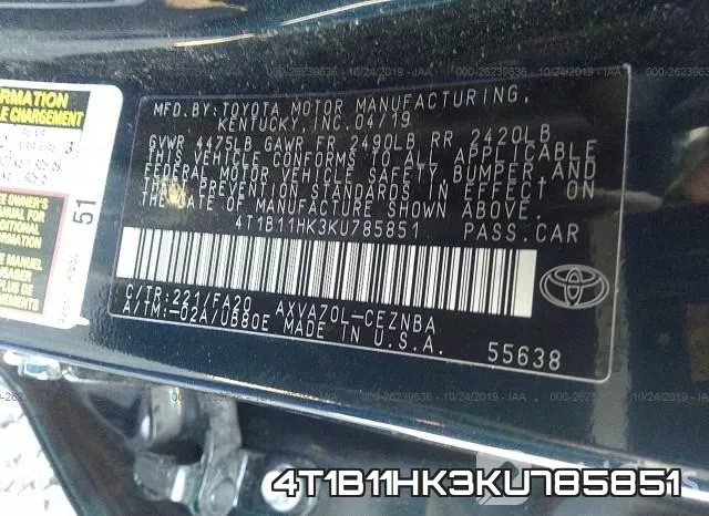 4T1B11HK3KU785851 фото 10
