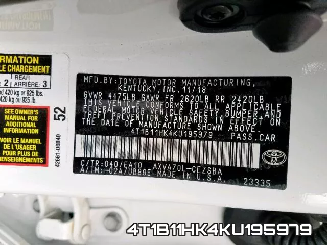 4T1B11HK4KU195979 фото 2