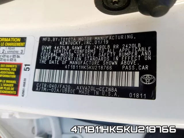 4T1B11HK5KU218766 фото 2