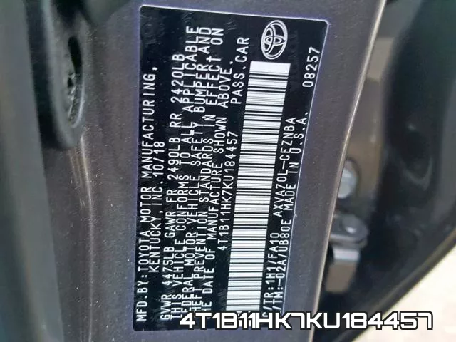 4T1B11HK7KU184457 фото 2