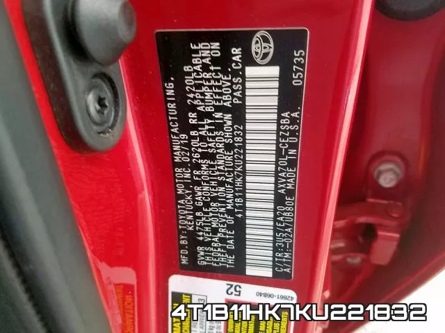 4T1B11HK7KU221832 фото 2