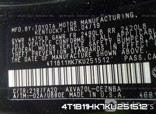 4T1B11HK7KU251512 фото 10