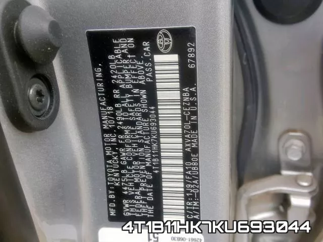 4T1B11HK7KU693044 фото 2