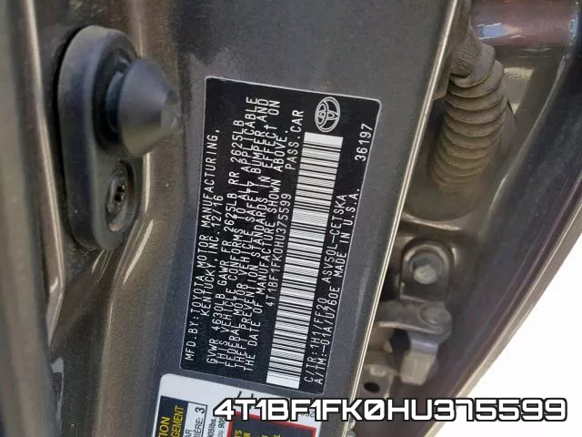 4T1BF1FK0HU375599 фото 2