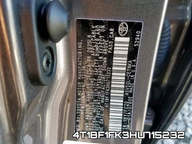 4T1BF1FK3HU715232 фото 2