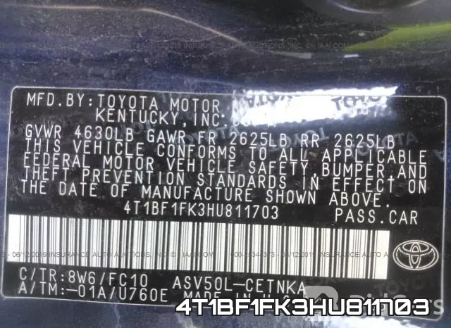 4T1BF1FK3HU811703 фото 10