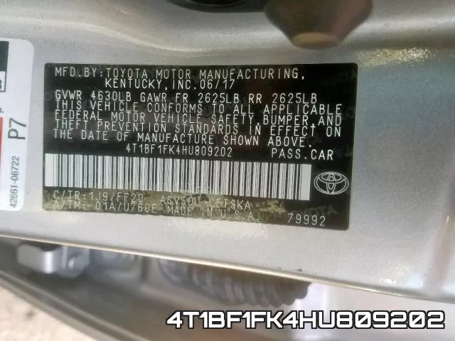 4T1BF1FK4HU809202 фото 2
