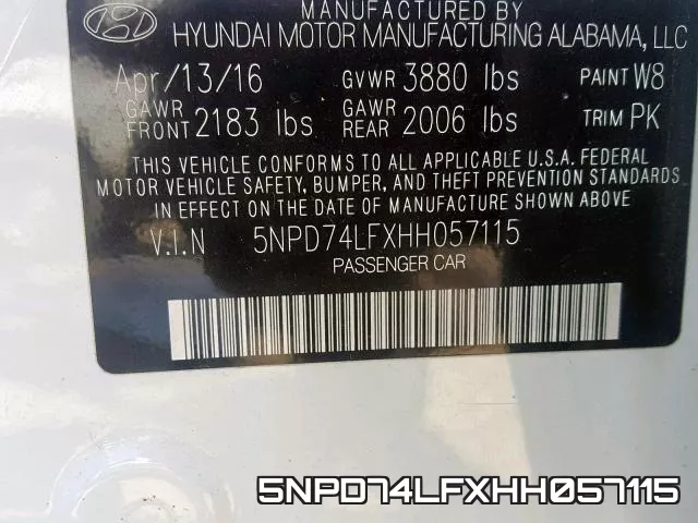 5NPD74LFXHH057115 фото 2