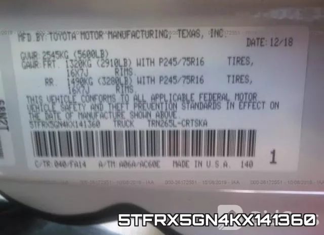 5TFRX5GN4KX141360 фото 10