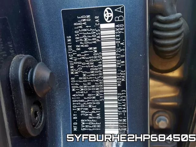5YFBURHE2HP684505 фото 2