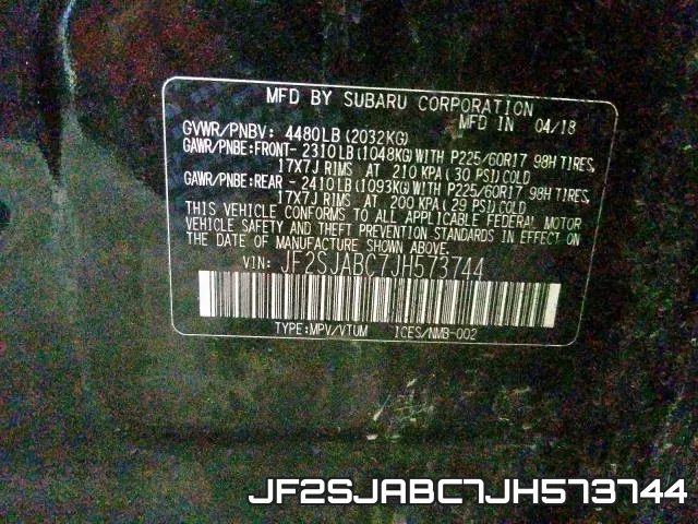 JF2SJABC7JH573744 фото 2