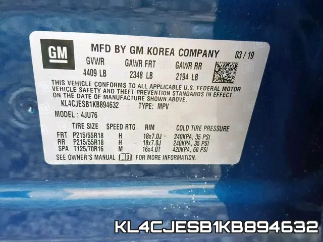 KL4CJESB1KB894632 фото 2