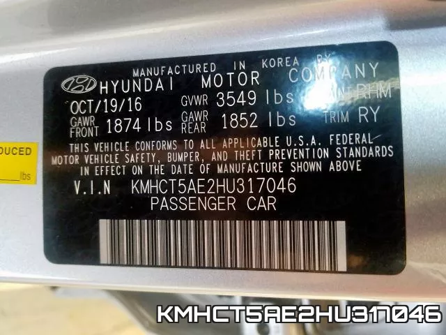 KMHCT5AE2HU317046 фото 2