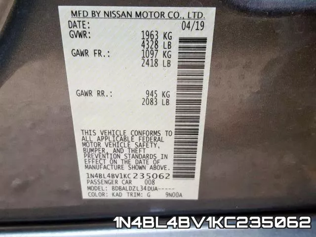 1N4BL4BV1KC235062 фото 2