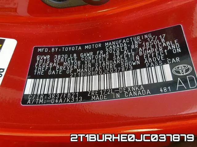 2T1BURHE0JC037879 фото 2