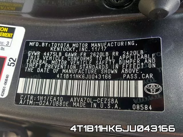 4T1B11HK6JU043166 фото 2