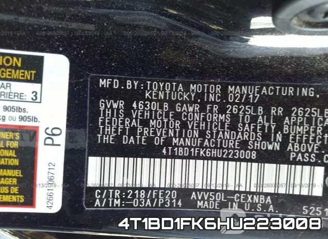 4T1BD1FK6HU223008 фото 8