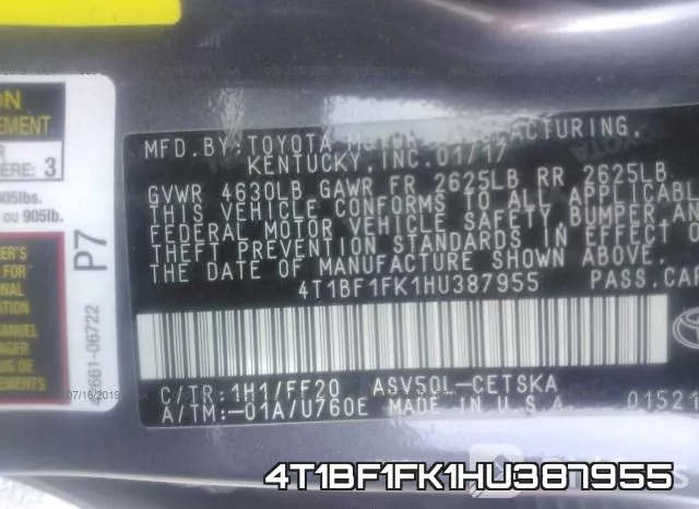 4T1BF1FK1HU387955 фото 10