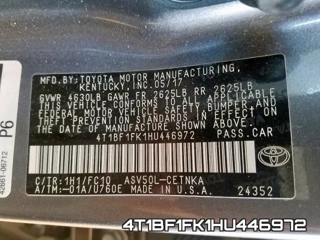 4T1BF1FK1HU446972 фото 2