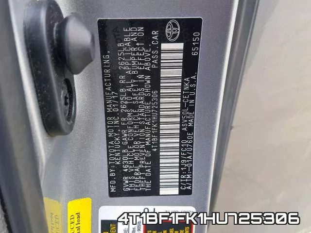 4T1BF1FK1HU725306 фото 2