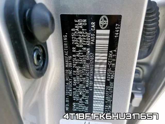 4T1BF1FK6HU317657 фото 2