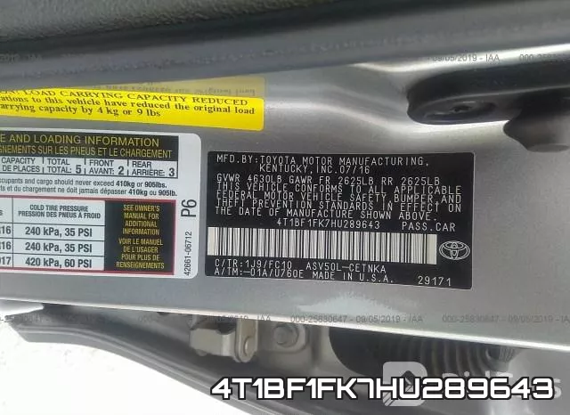4T1BF1FK7HU289643 фото 10