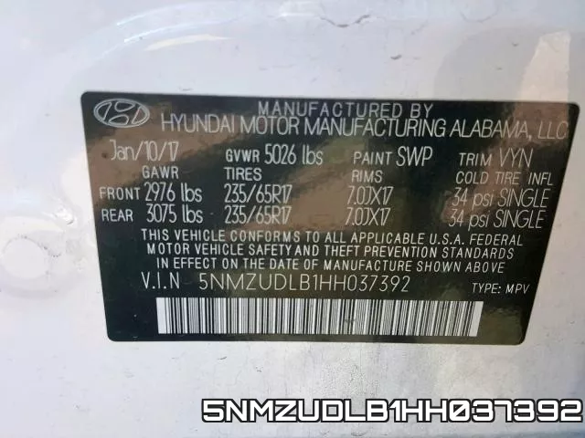 5NMZUDLB1HH037392 фото 2