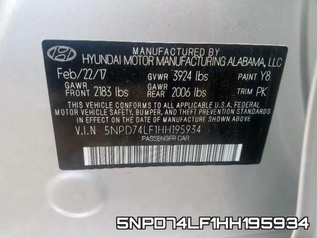 5NPD74LF1HH195934 фото 2