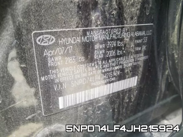 5NPD74LF4JH215924 фото 2