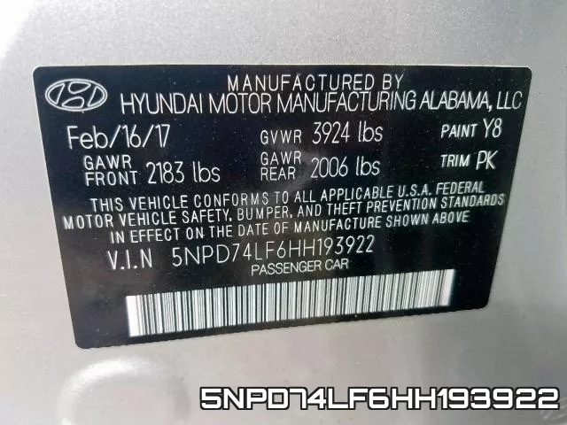 5NPD74LF6HH193922 фото 2