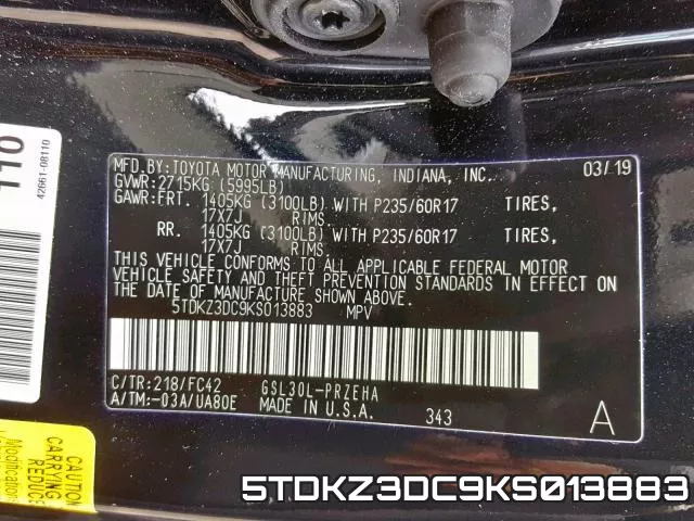 5TDKZ3DC9KS013883 фото 2