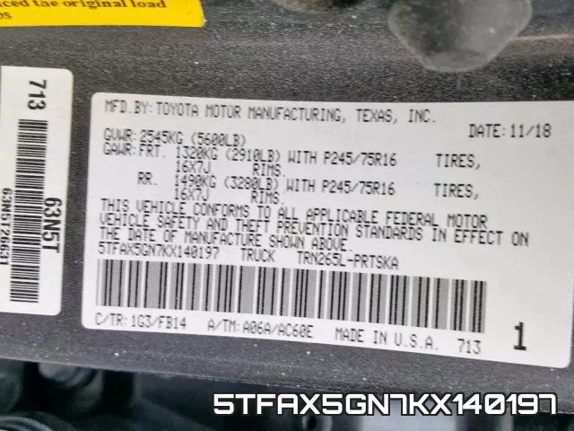 5TFAX5GN7KX140197 фото 2