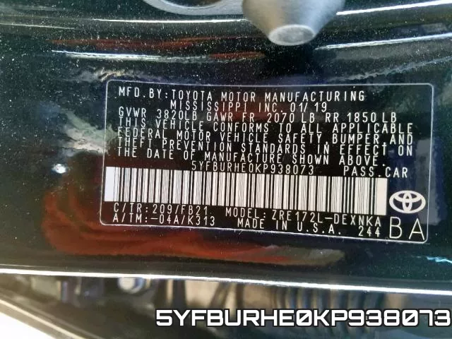 5YFBURHE0KP938073 фото 2