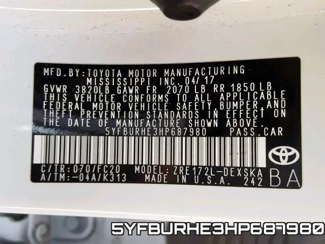 5YFBURHE3HP687980 фото 2