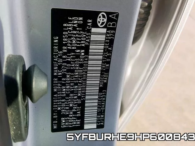 5YFBURHE9HP600843 фото 2