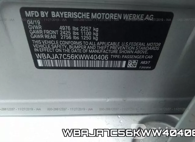 WBAJA7C56KWW40406 фото 9
